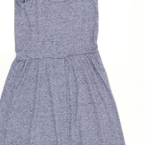 Topshop Womens Blue Cotton Tank Dress Size 6 Scoop Neck Button