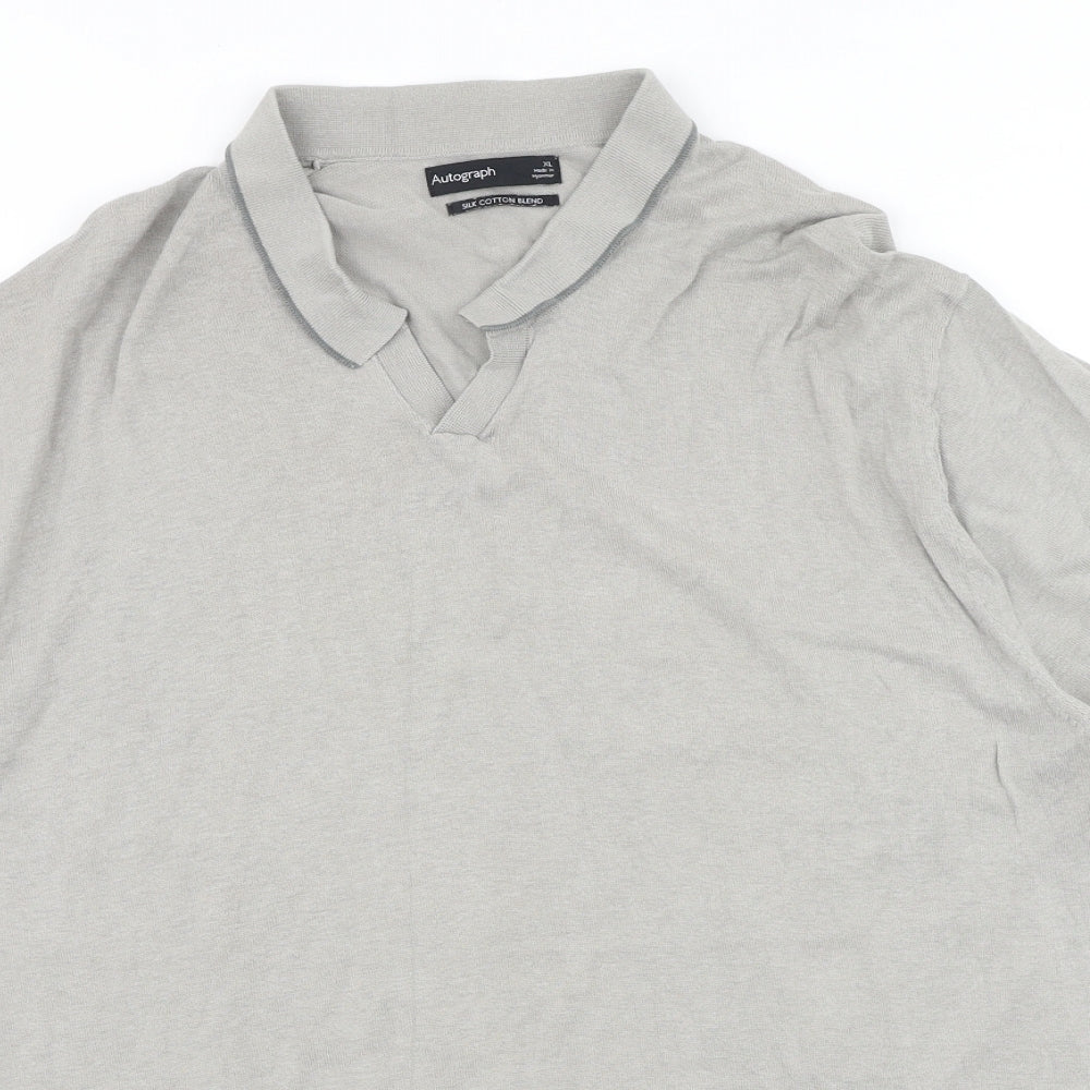 Marks and Spencer Mens Grey Cotton Polo Size XL Collared Button