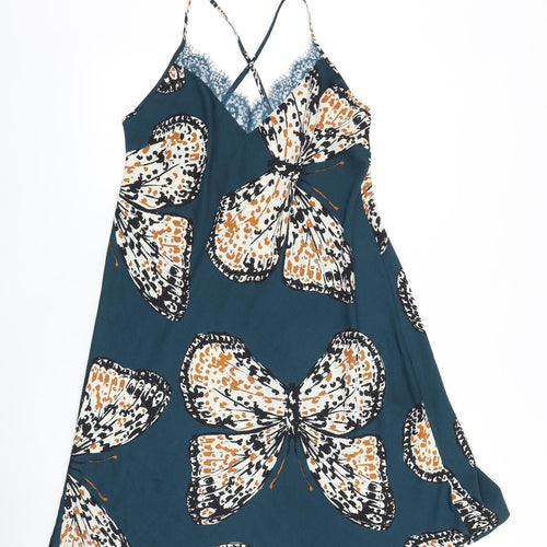 Marks and Spencer Womens Green Geometric Polyester Top Dress Size 14 - Butterfly Print