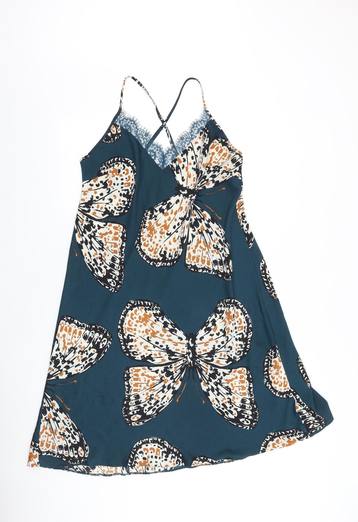 Marks and Spencer Womens Green Geometric Polyester Top Dress Size 14 - Butterfly Print