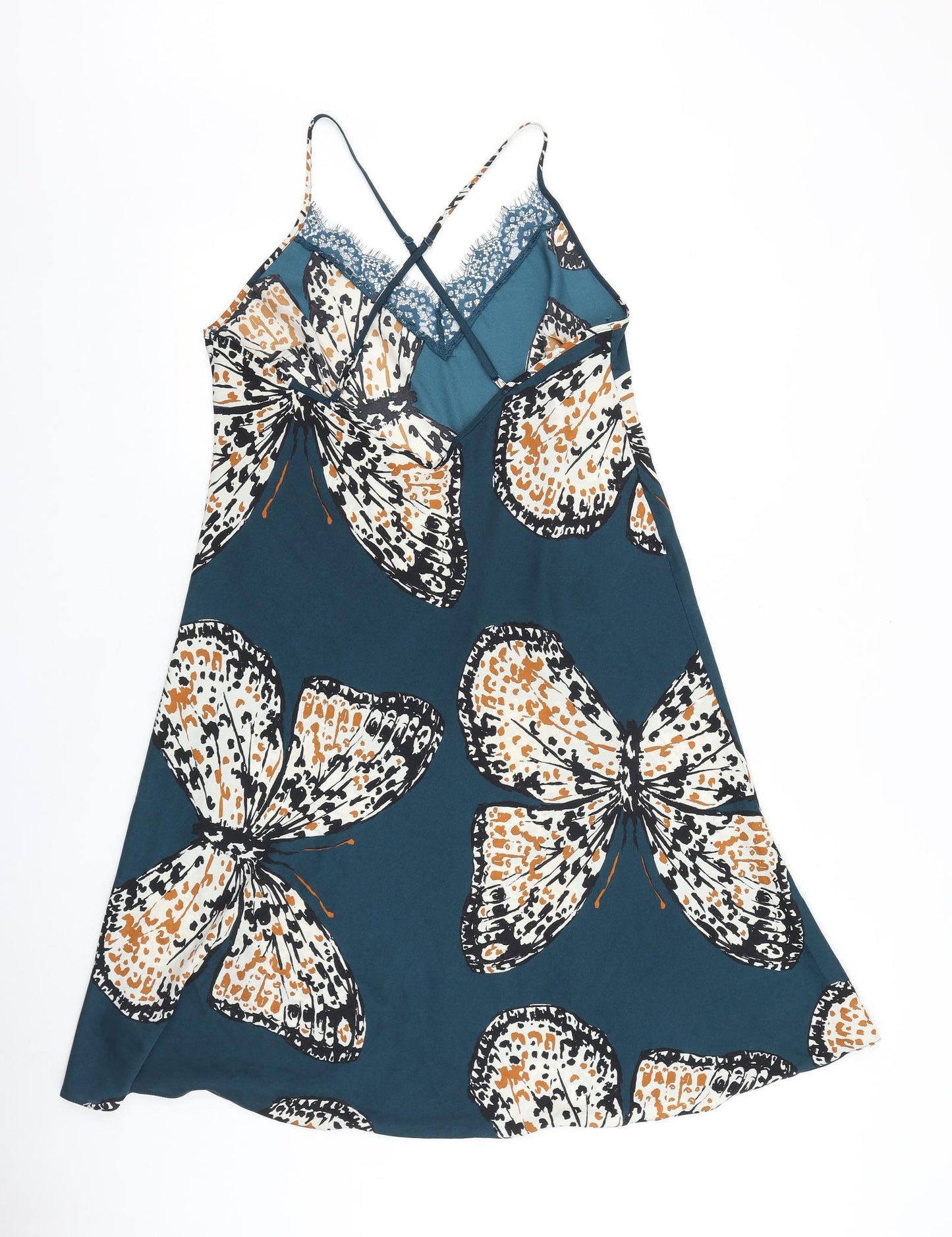 Marks and Spencer Womens Green Geometric Polyester Top Dress Size 14 - Butterfly Print