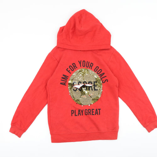 H&M Girls Red Cotton Pullover Hoodie Size 9-10 Years Pullover - Football