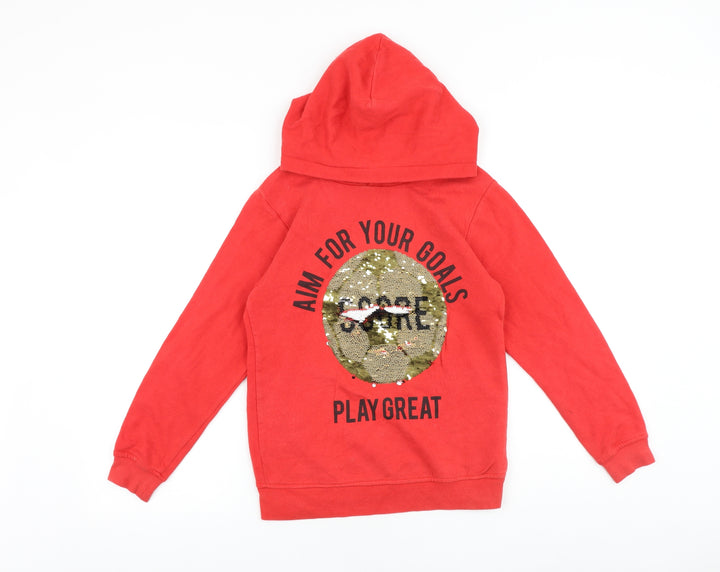 H&M Girls Red Cotton Pullover Hoodie Size 9-10 Years Pullover - Football
