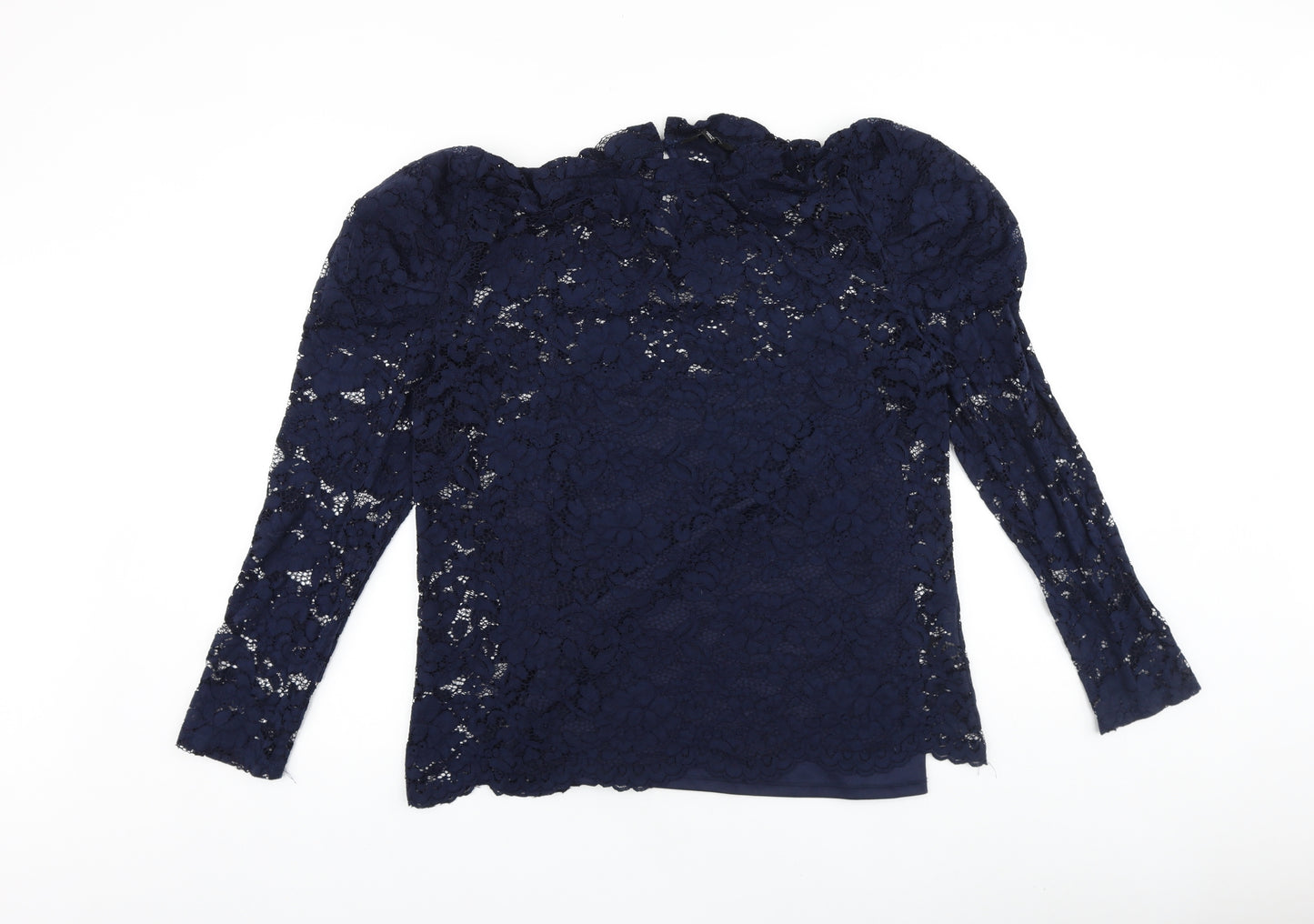 Adiva Womens Blue Polyester Basic Blouse Size XL Round Neck