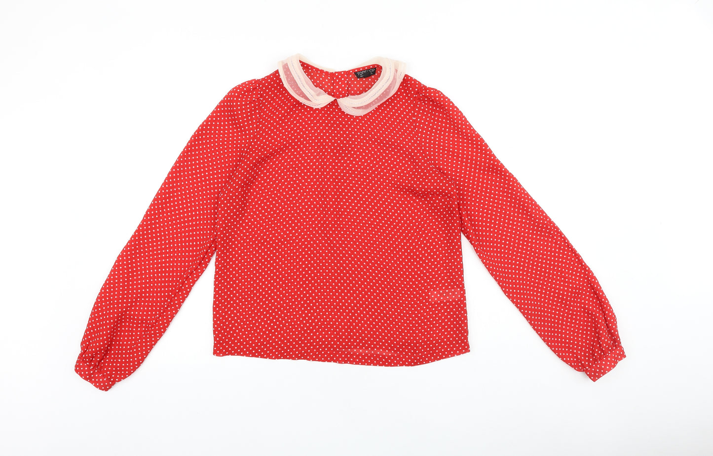 Topshop Womens Red Geometric Polyester Basic Blouse Size 8 Collared