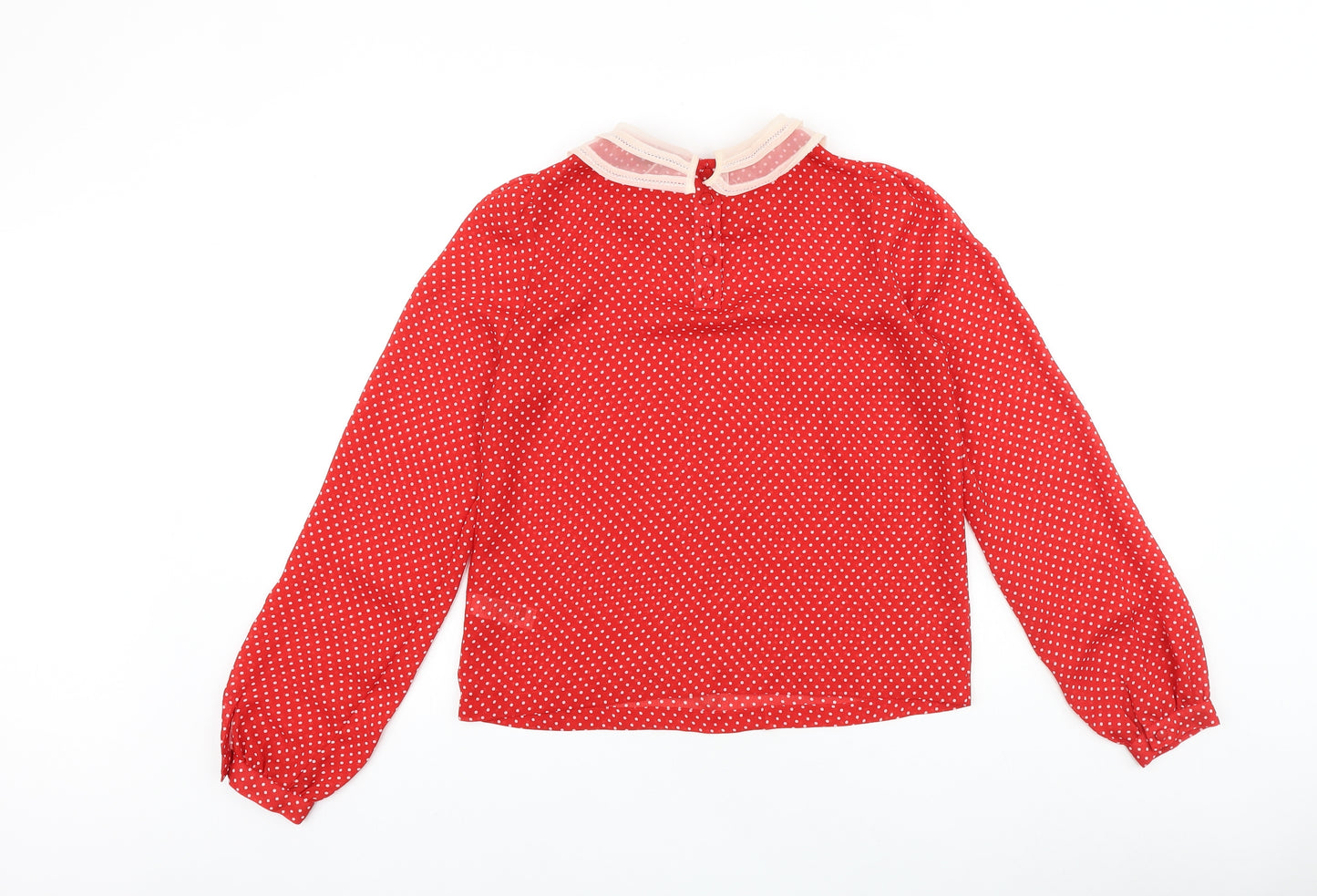 Topshop Womens Red Geometric Polyester Basic Blouse Size 8 Collared
