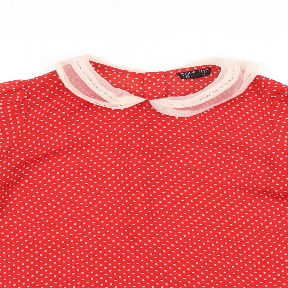 Topshop Womens Red Geometric Polyester Basic Blouse Size 8 Collared