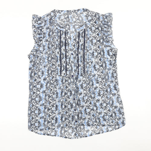 M&Co Womens Blue Geometric Polyester Basic Blouse Size 12 V-Neck