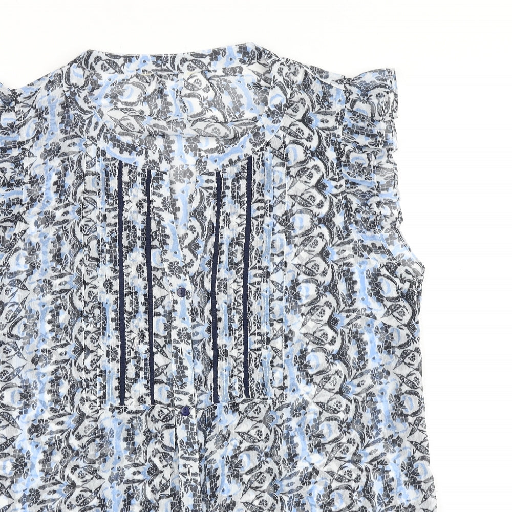 M&Co Womens Blue Geometric Polyester Basic Blouse Size 12 V-Neck