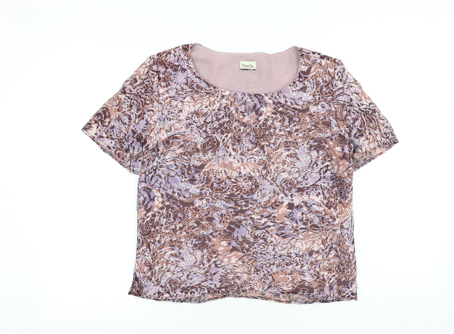 Viyella Womens Brown Geometric Polyester Basic T-Shirt Size 10 Scoop Neck