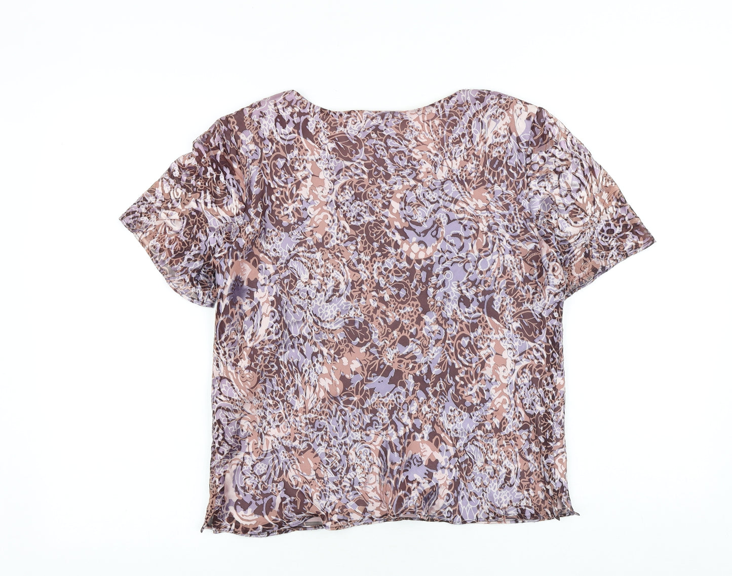 Viyella Womens Brown Geometric Polyester Basic T-Shirt Size 10 Scoop Neck