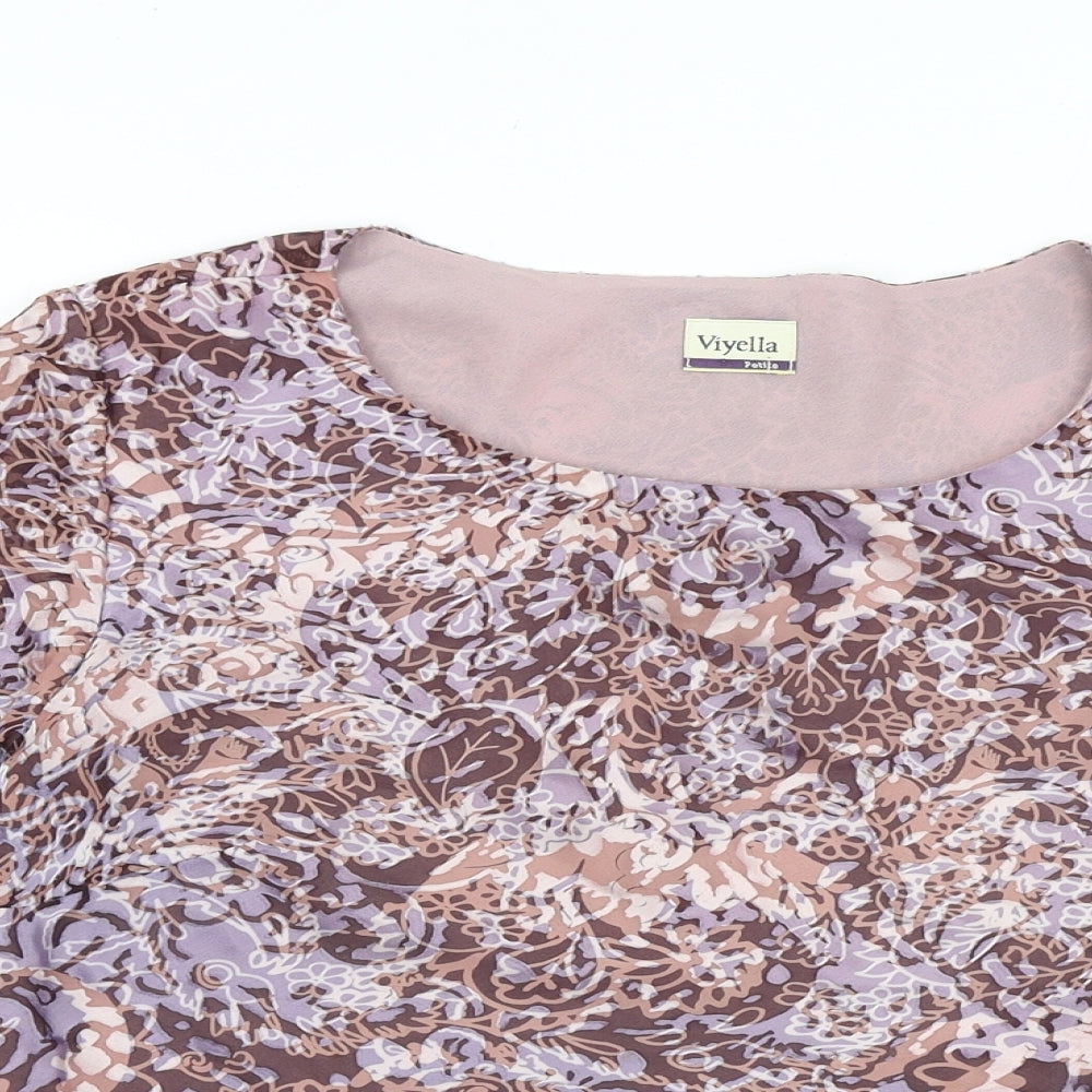 Viyella Womens Brown Geometric Polyester Basic T-Shirt Size 10 Scoop Neck