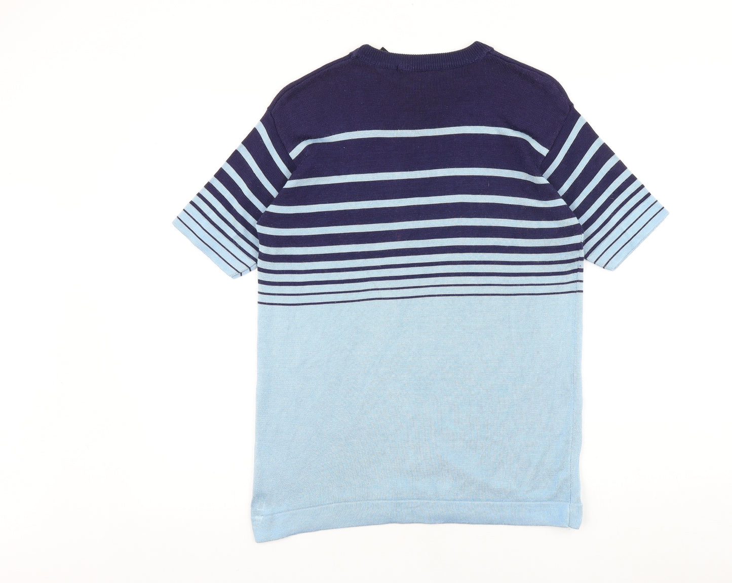 AllSaints Mens Blue Striped Cotton T-Shirt Size M Round Neck