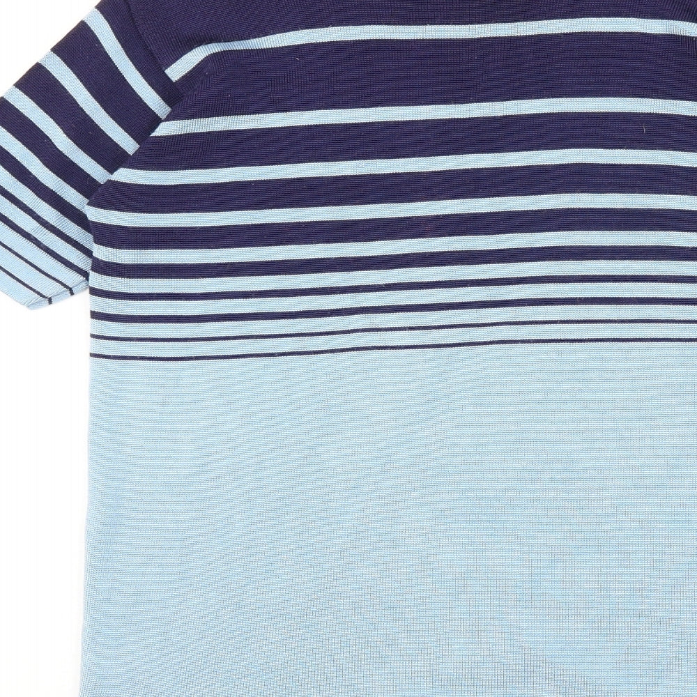 AllSaints Mens Blue Striped Cotton T-Shirt Size M Round Neck