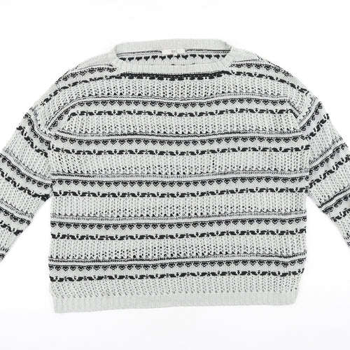 NEXT Womens Grey Round Neck Striped Acrylic Pullover Jumper Size 14