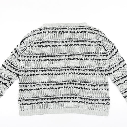 NEXT Womens Grey Round Neck Striped Acrylic Pullover Jumper Size 14