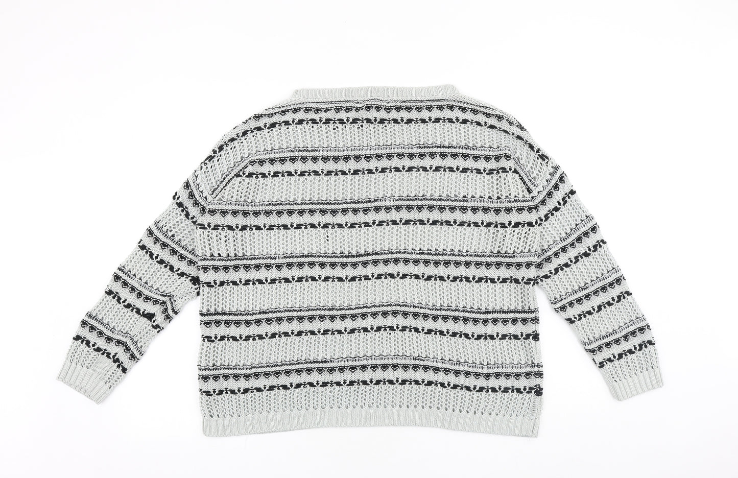 NEXT Womens Grey Round Neck Striped Acrylic Pullover Jumper Size 14