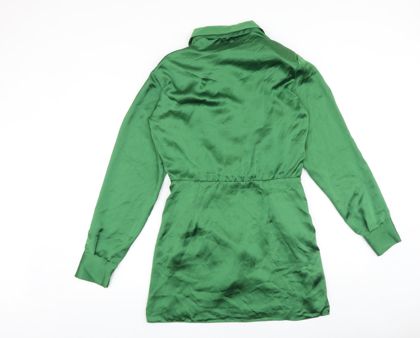 Zara Womens Green Polyester Shirt Dress Size M Collared Zip - V neck