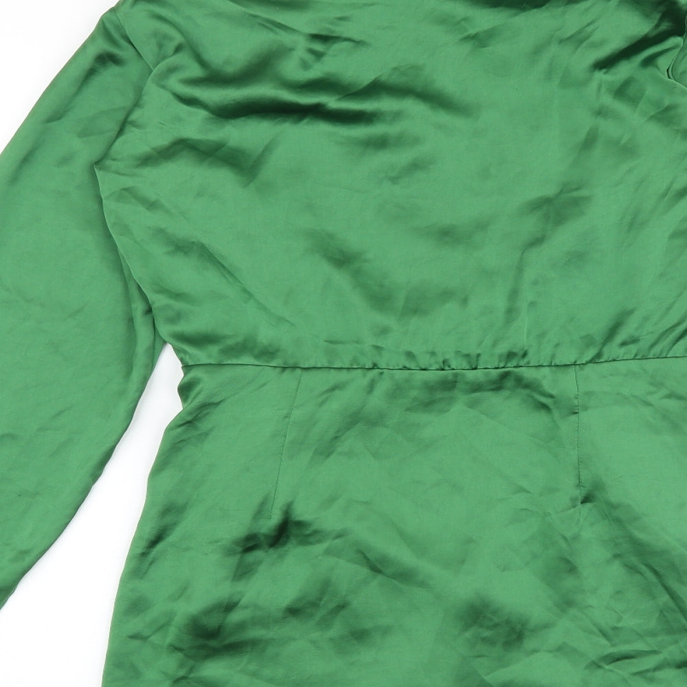 Zara Womens Green Polyester Shirt Dress Size M Collared Zip - V neck