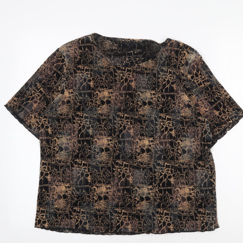 Preworn Womens Black Geometric Polyester Basic T-Shirt Size M Round Neck