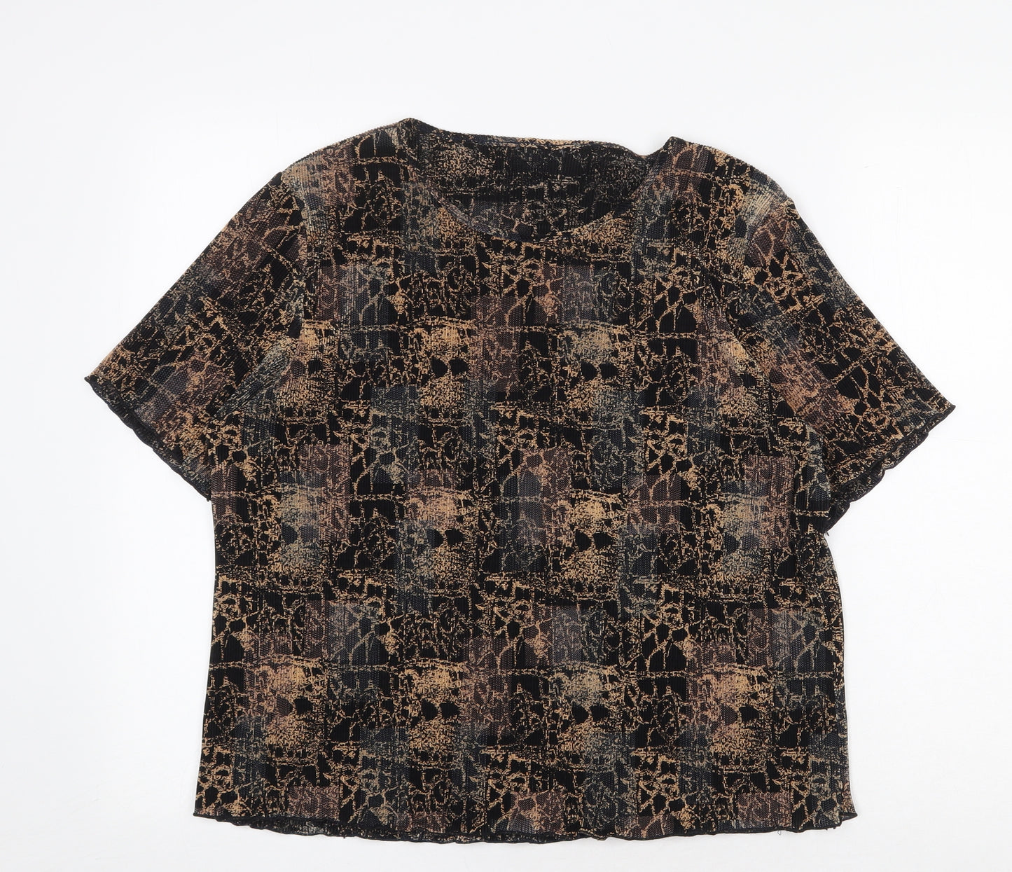 Preworn Womens Black Geometric Polyester Basic T-Shirt Size M Round Neck