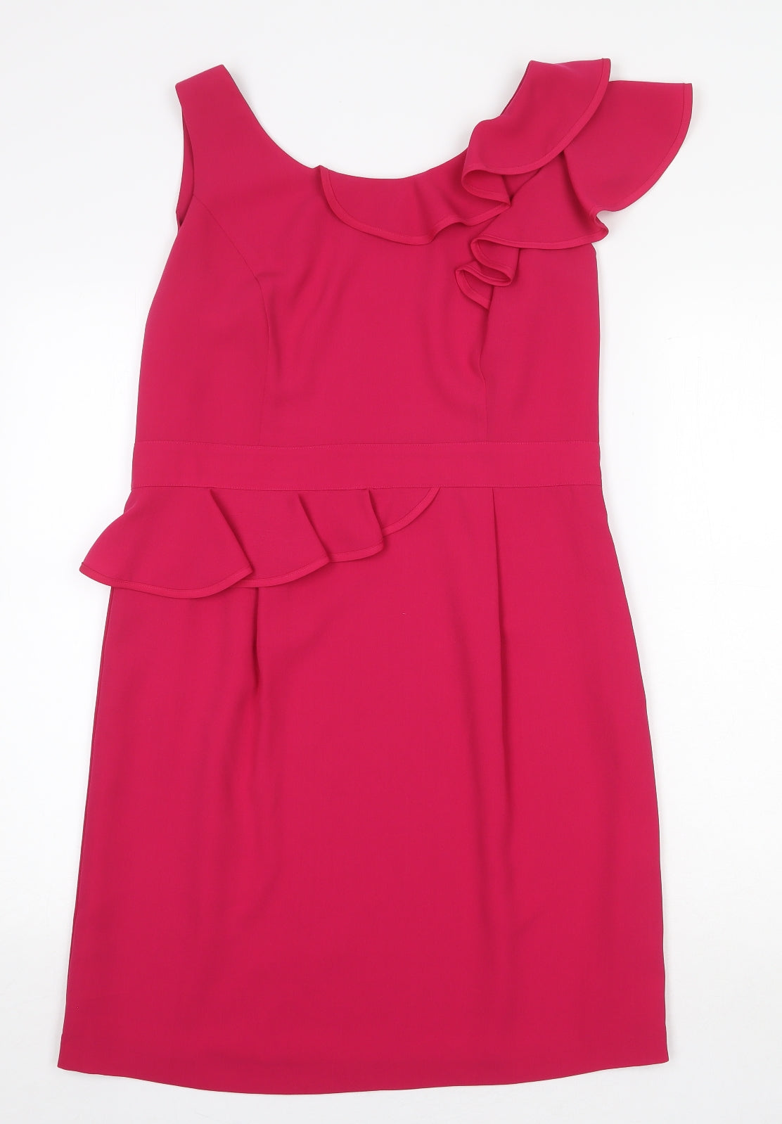 Marks and Spencer Womens Pink Polyester Pencil Dress Size 14 Round Neck Zip