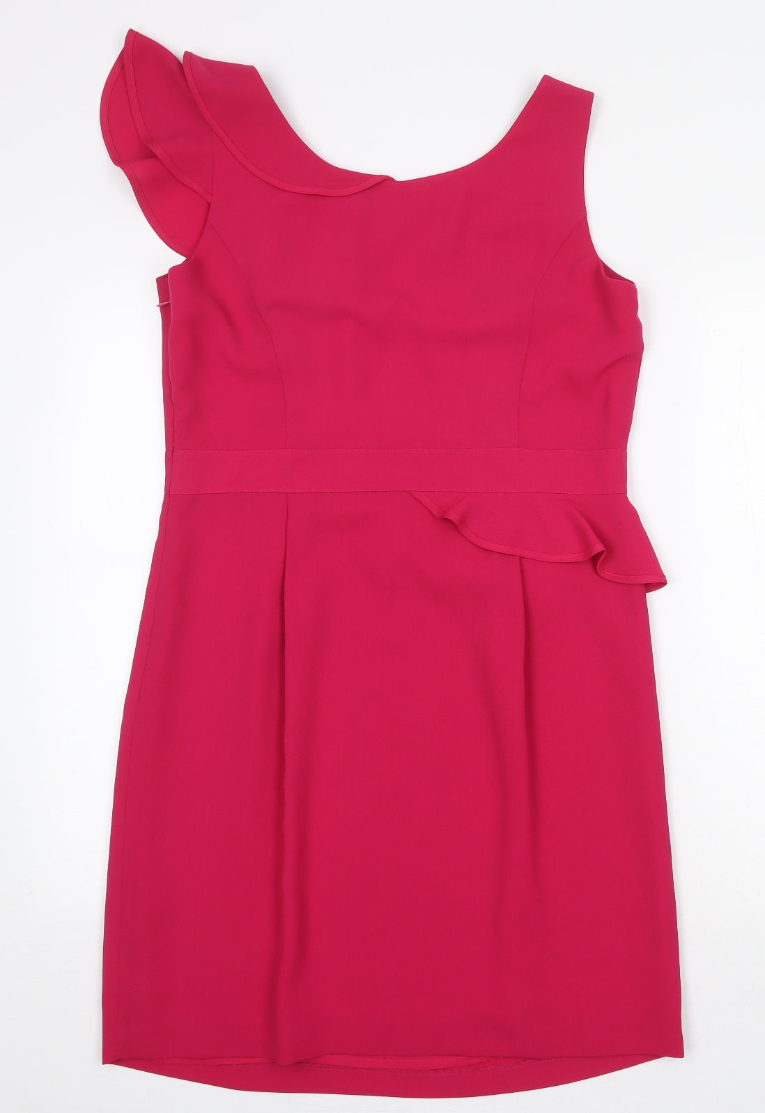 Marks and Spencer Womens Pink Polyester Pencil Dress Size 14 Round Neck Zip