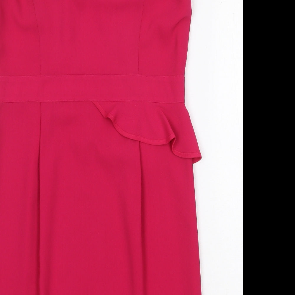 Marks and Spencer Womens Pink Polyester Pencil Dress Size 14 Round Neck Zip