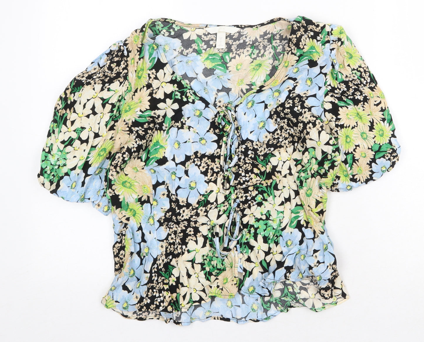 H&M Womens Multicoloured Floral Viscose Basic Blouse Size 12 V-Neck