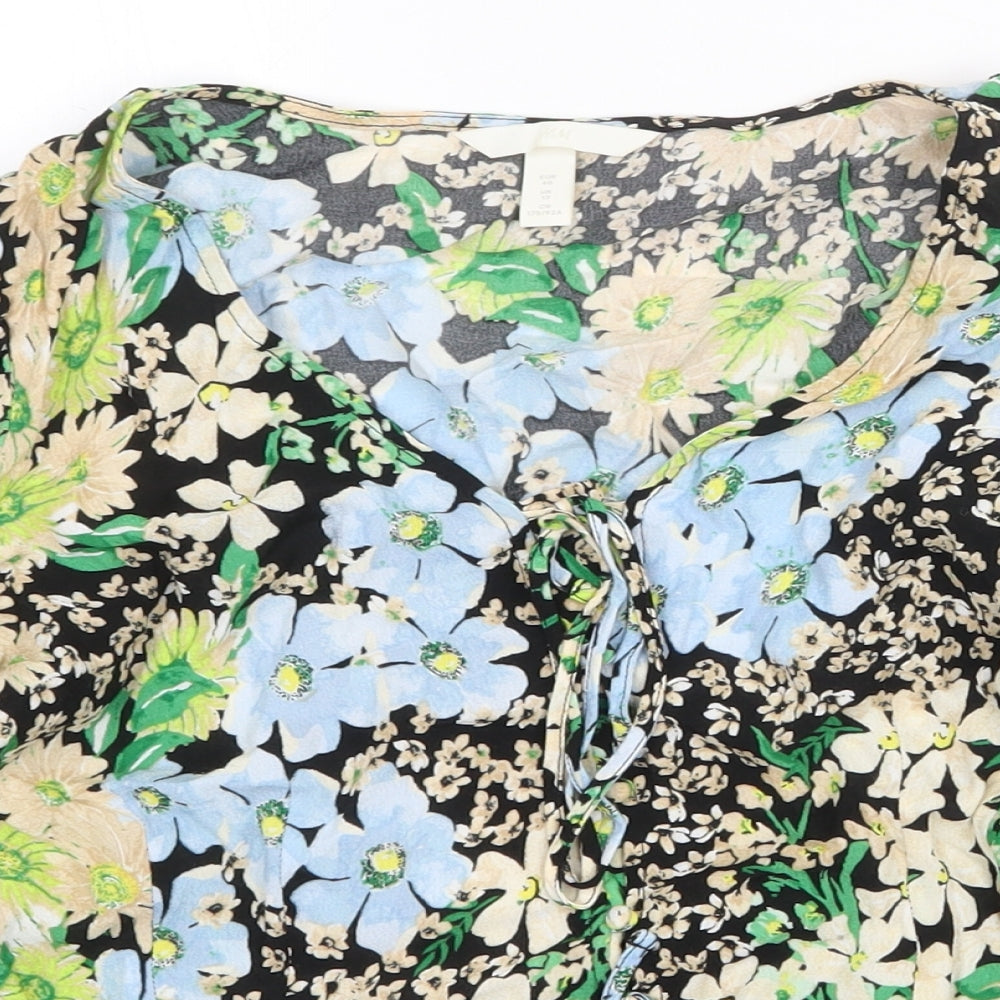 H&M Womens Multicoloured Floral Viscose Basic Blouse Size 12 V-Neck