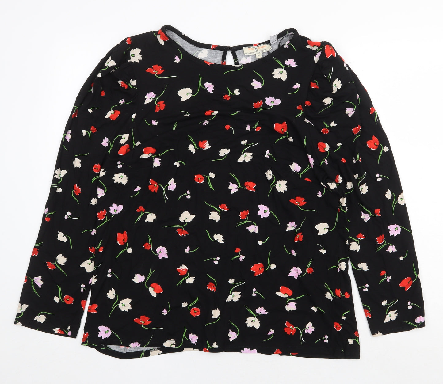 Dorothy Perkins Womens Black Floral Viscose Basic Blouse Size 16 Round Neck
