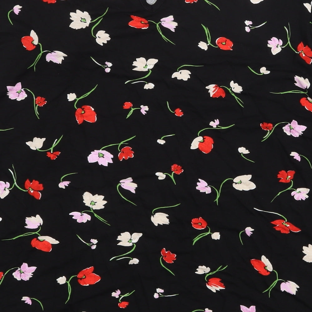 Dorothy Perkins Womens Black Floral Viscose Basic Blouse Size 16 Round Neck