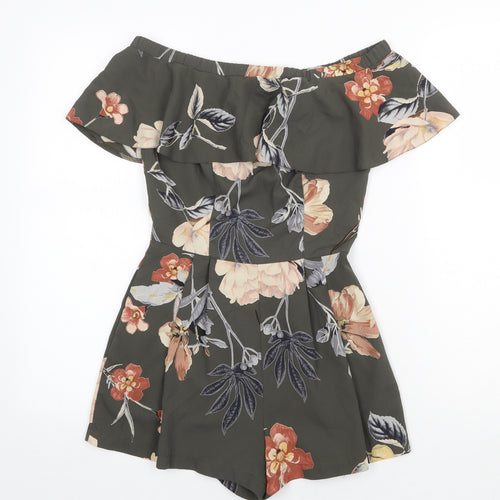 Love Womens Green Floral Polyester Playsuit One-Piece Size 8 Zip