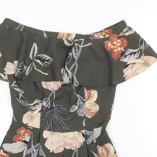 Love Womens Green Floral Polyester Playsuit One-Piece Size 8 Zip