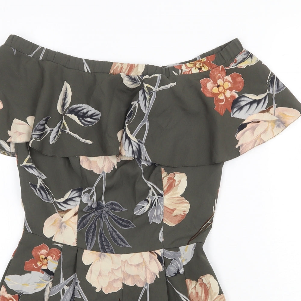 Love Womens Green Floral Polyester Playsuit One-Piece Size 8 Zip