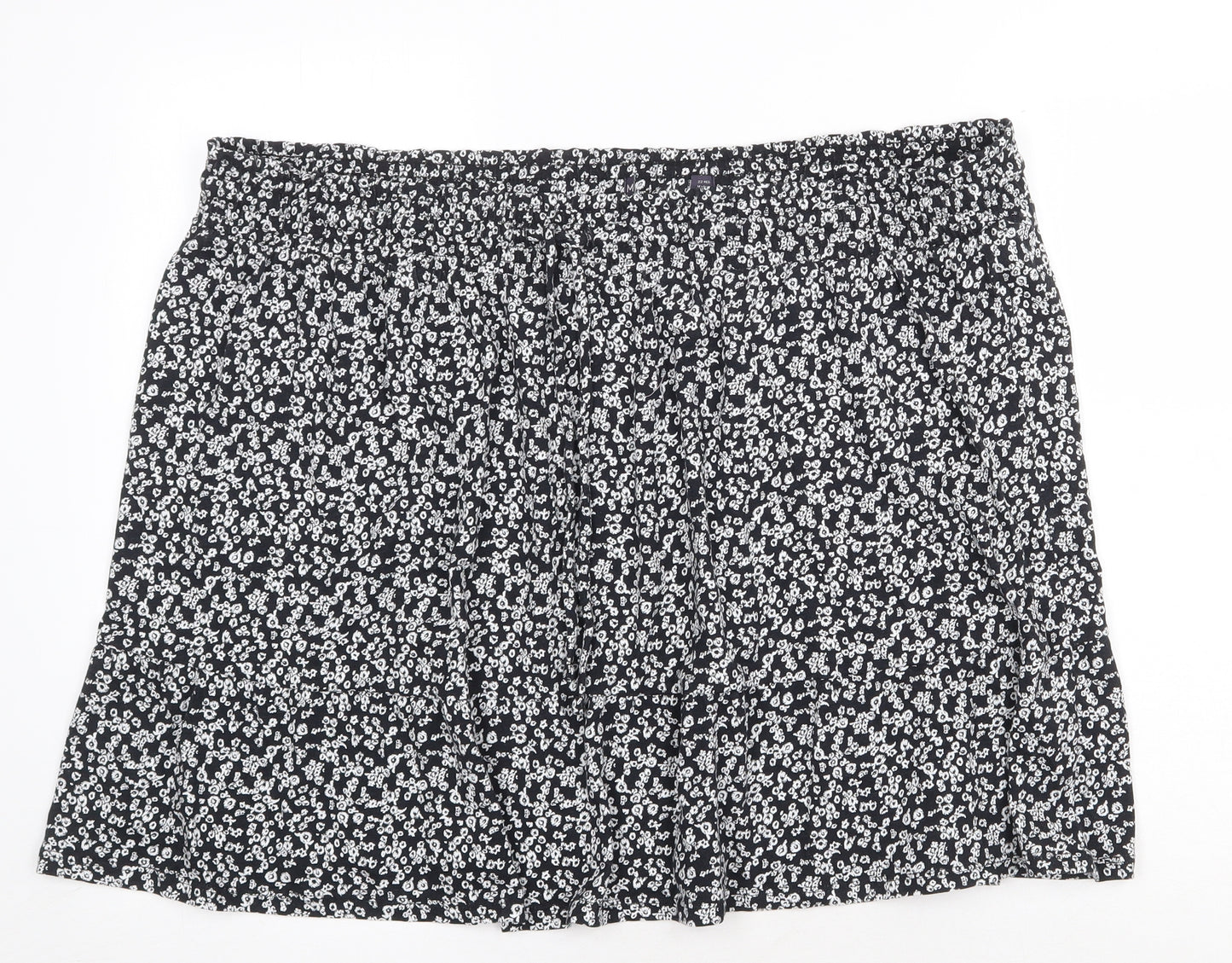 Marks and Spencer Womens Black Floral Cotton Skater Skirt Size 22 Drawstring