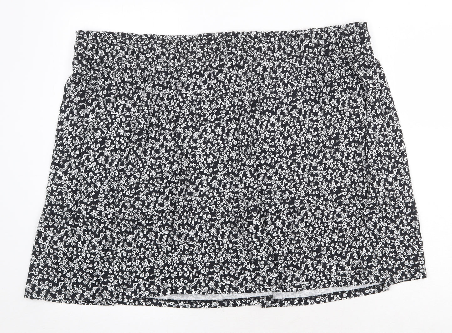 Marks and Spencer Womens Black Floral Cotton Skater Skirt Size 22 Drawstring