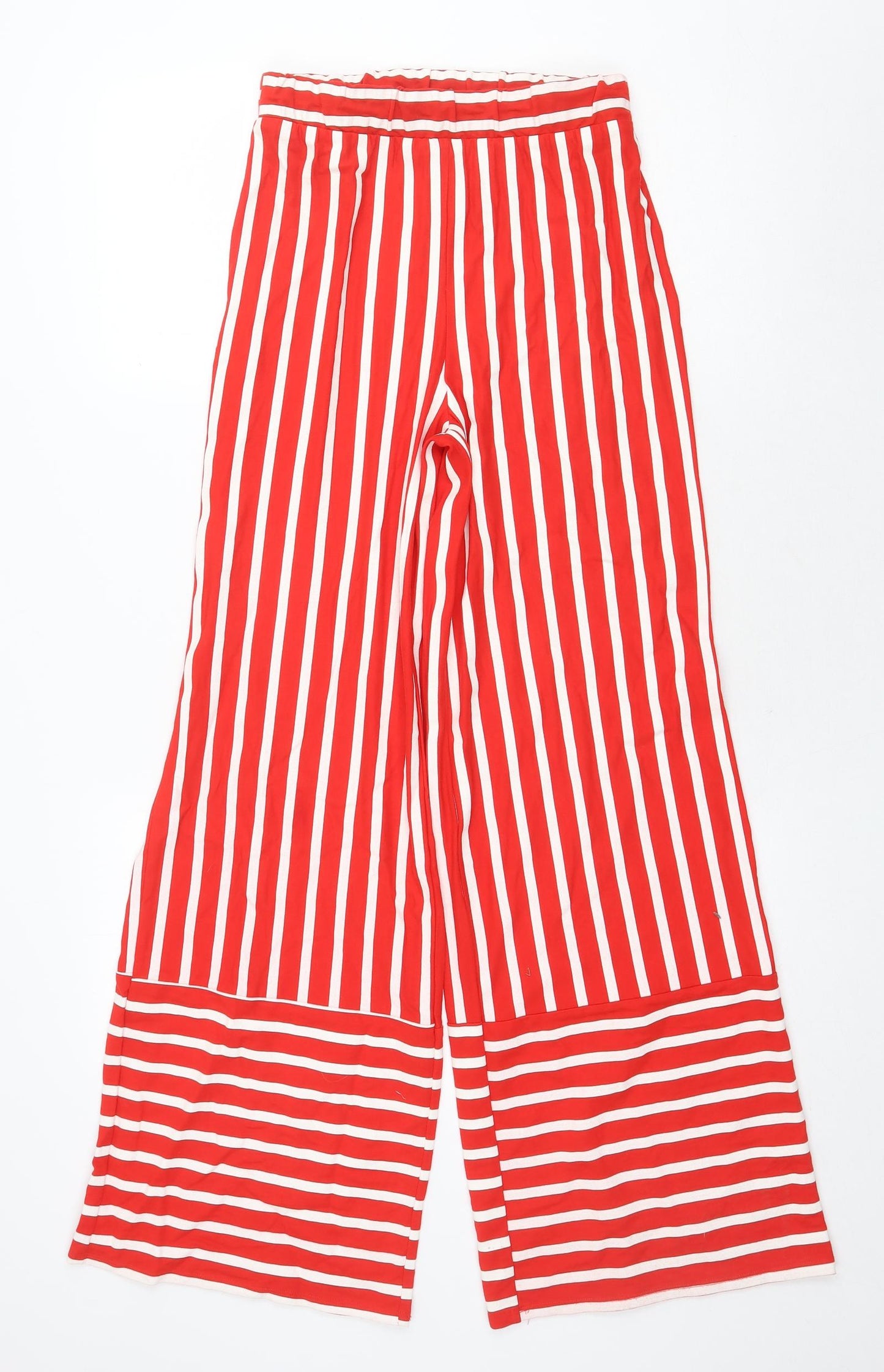 Zara Womens Red Striped Polyester Trousers Size S Regular