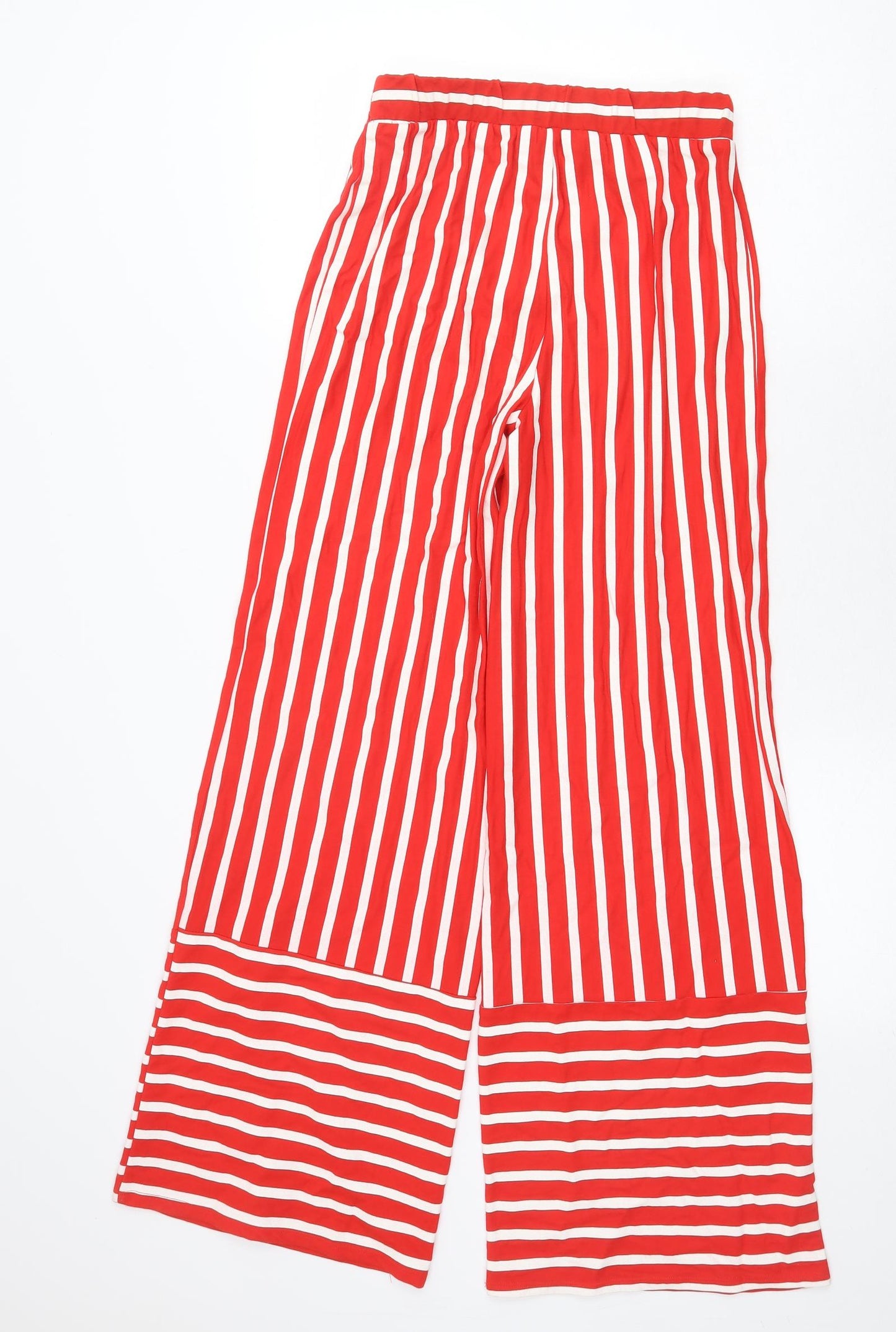 Zara Womens Red Striped Polyester Trousers Size S Regular