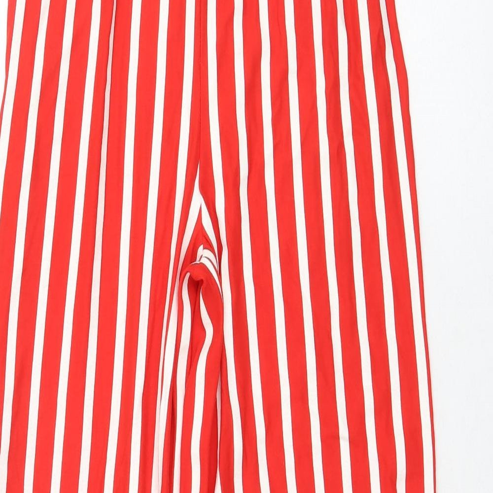Zara Womens Red Striped Polyester Trousers Size S Regular