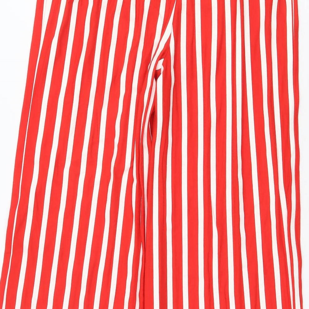 Zara Womens Red Striped Polyester Trousers Size S Regular