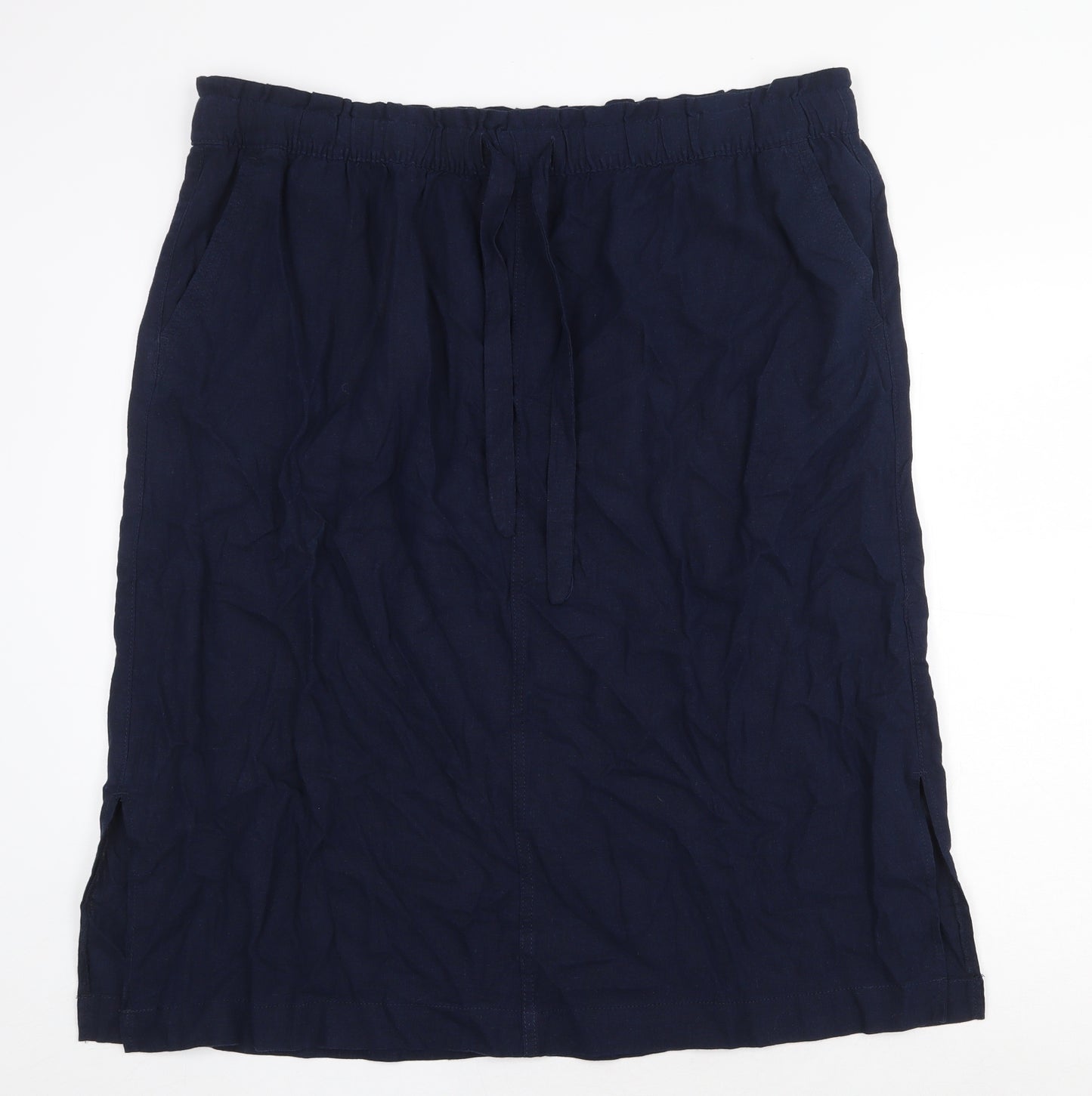 Marks and Spencer Womens Blue Cotton Straight & Pencil Skirt Size 22 Drawstring