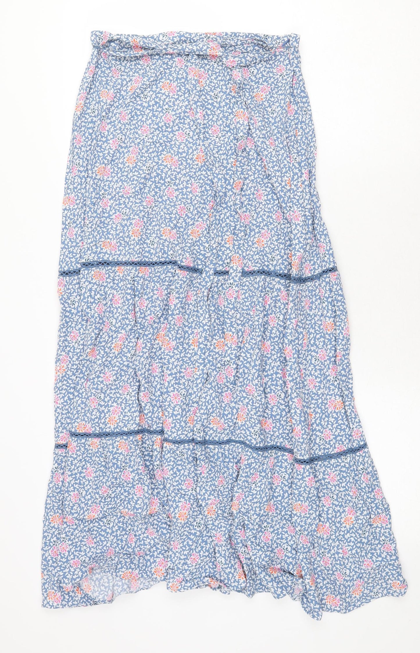 Marks and Spencer Womens Blue Floral Viscose Peasant Skirt Size 10 Tie