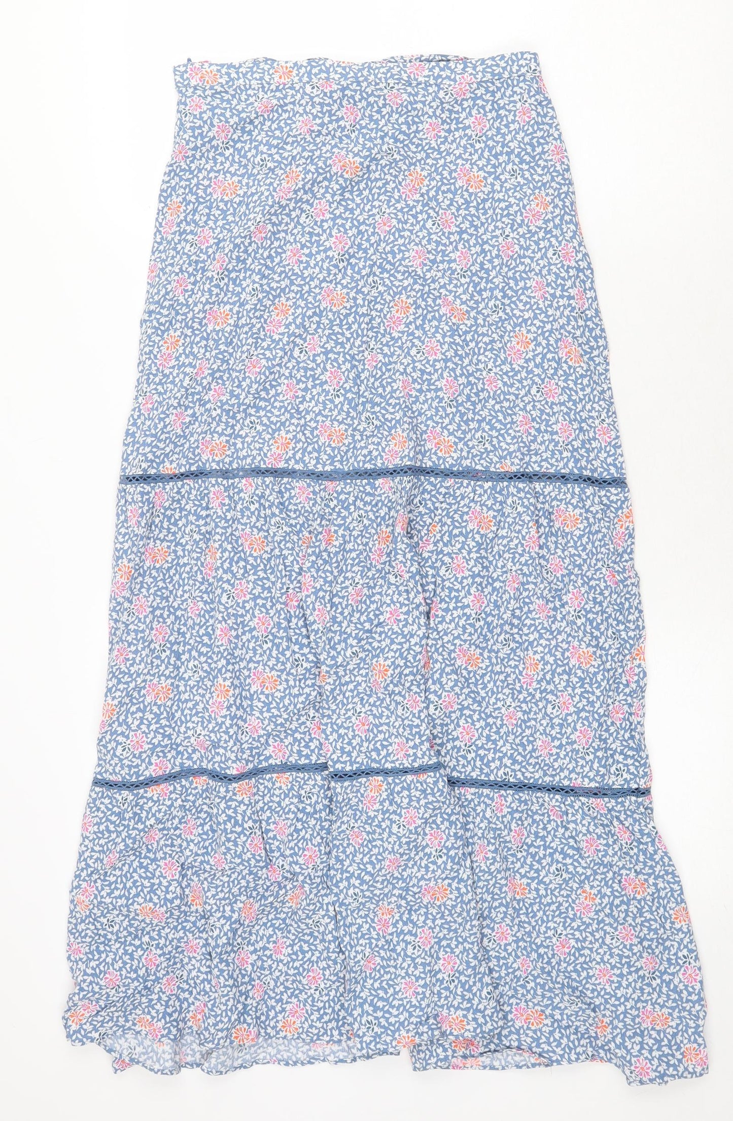 Marks and Spencer Womens Blue Floral Viscose Peasant Skirt Size 10 Tie