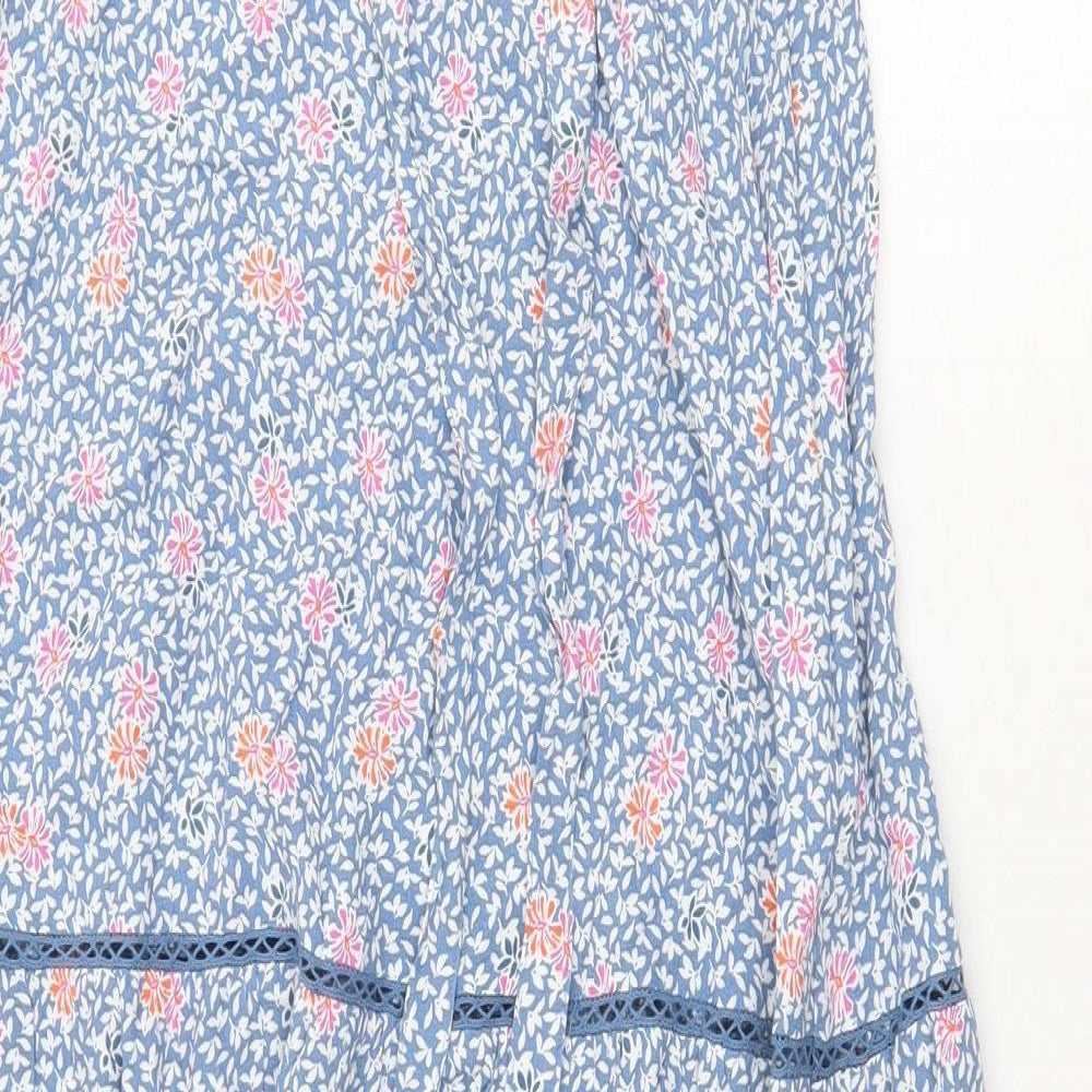 Marks and Spencer Womens Blue Floral Viscose Peasant Skirt Size 10 Tie