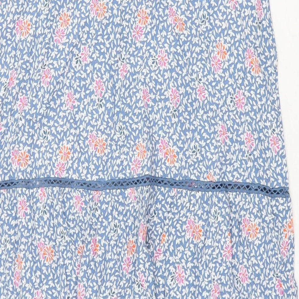 Marks and Spencer Womens Blue Floral Viscose Peasant Skirt Size 10 Tie
