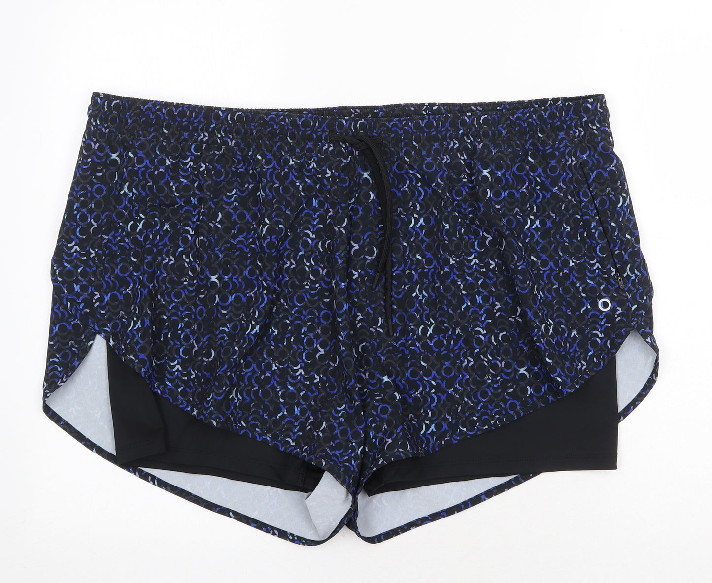 Marks and Spencer Womens Blue Geometric Polyester Hot Pants Shorts Size 22 Regular Drawstring