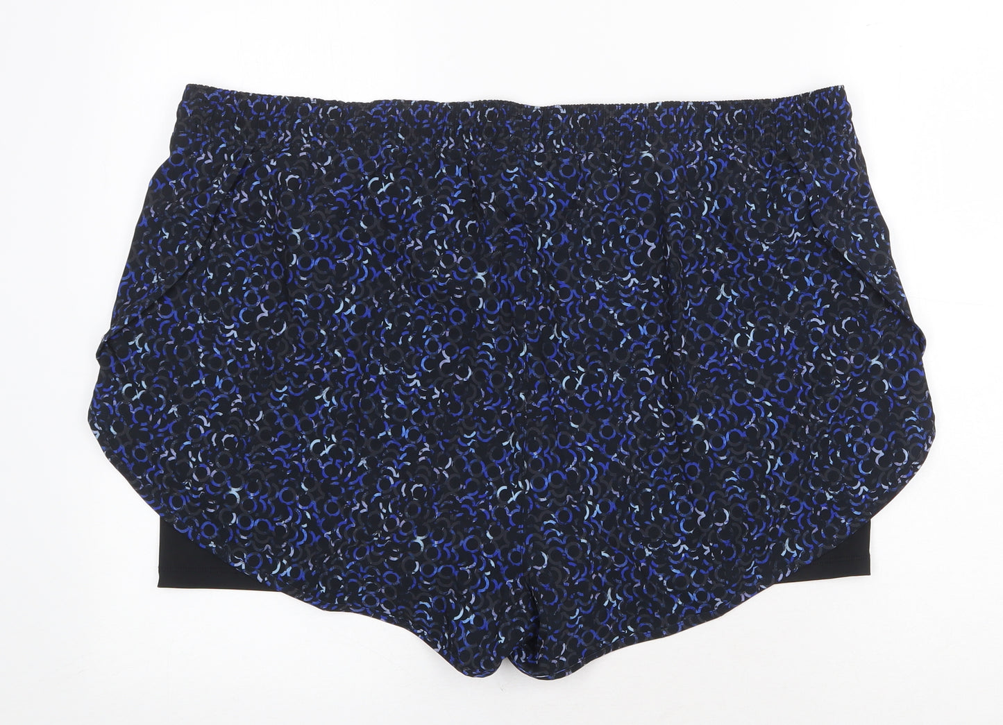 Marks and Spencer Womens Blue Geometric Polyester Hot Pants Shorts Size 22 Regular Drawstring