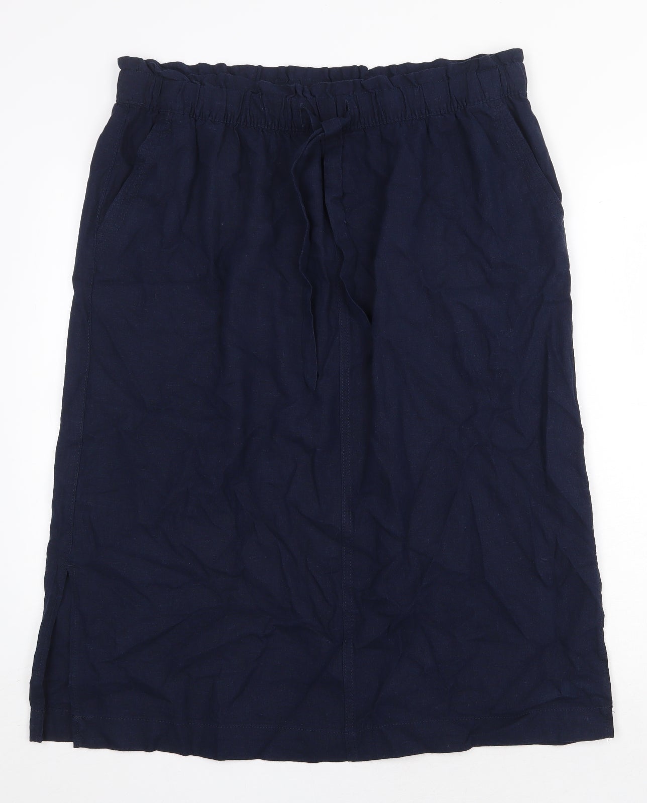 Marks and Spencer Womens Blue Linen Straight & Pencil Skirt Size 16 Tie