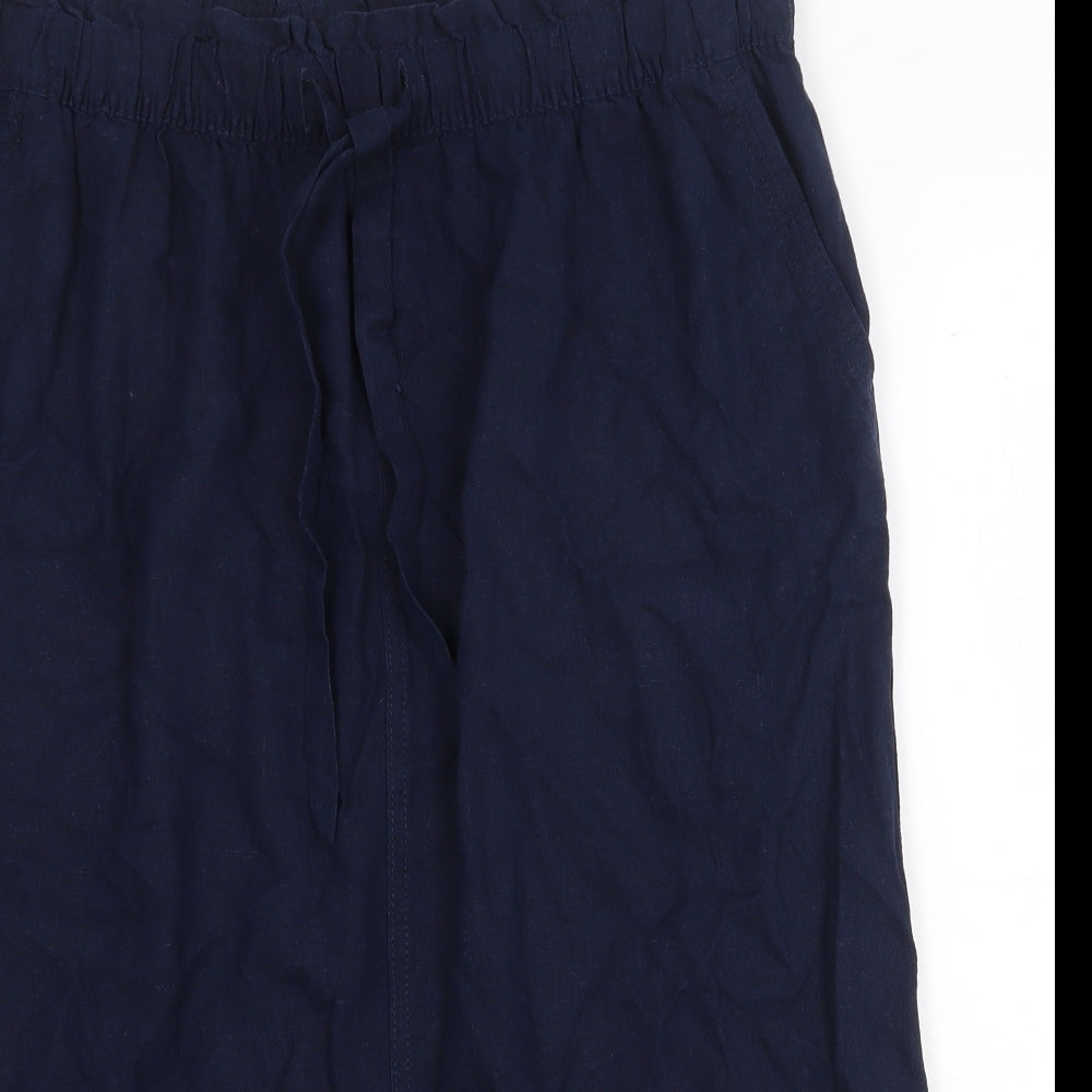 Marks and Spencer Womens Blue Linen Straight & Pencil Skirt Size 16 Tie